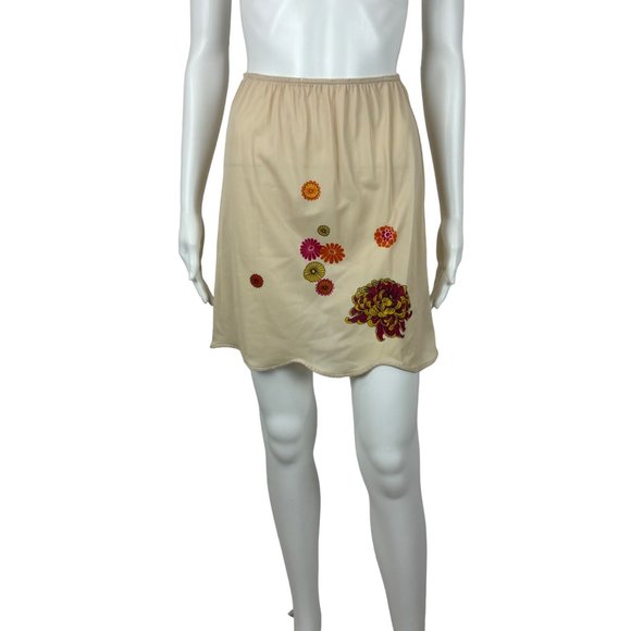 Vintage 60s Floral Slip Women's Small Mini Slip Skirt Orange Hotpink Print Lily